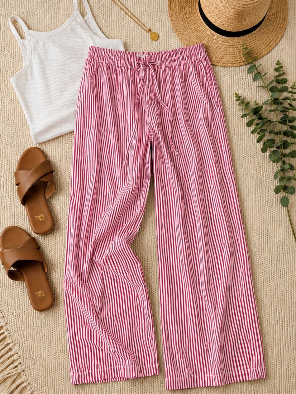 Sz L H&M Red Stripped Drawstring Pants